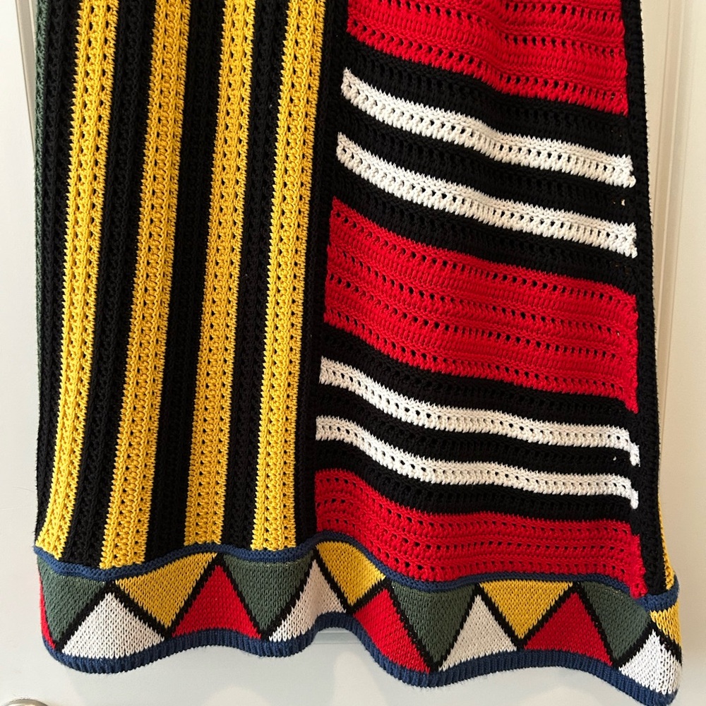 Anthropologie Black, Red, Yellow & Navy Crochet A-Line Maxi Skirt - Picture 2 of 6
